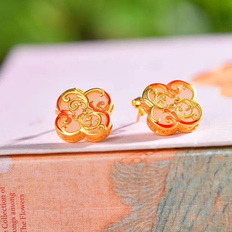 Jade Ink Love Hetian Jade Earrings White Jade/Pale Greenish White Jade Women's-6