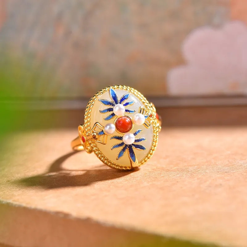 Jade Ink Love Hetian Jade Rings White Jade Women's-2