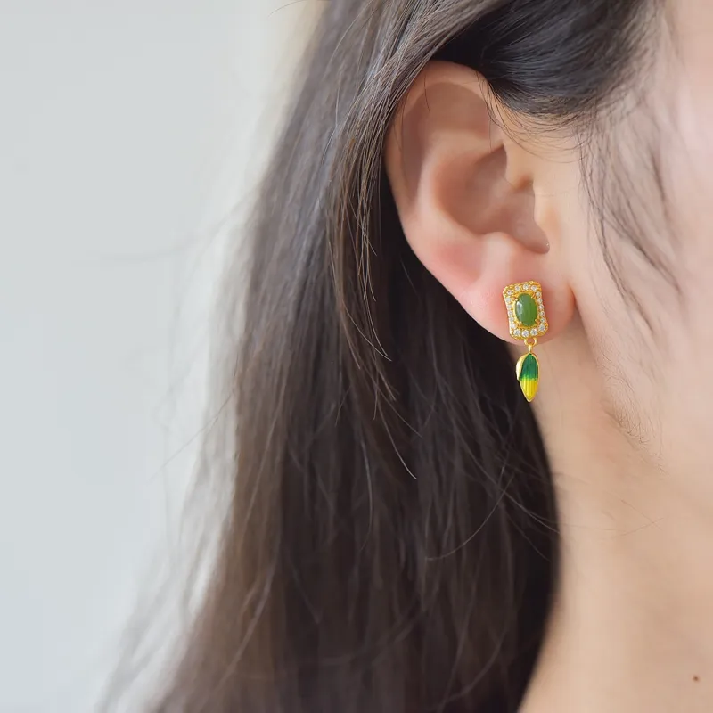 Jade Ink Love Hetian Jade Earrings Jasper Women's-5