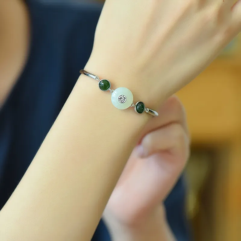 Jade Ink Love Hetian Jade Bracelets White Jade Women's-1