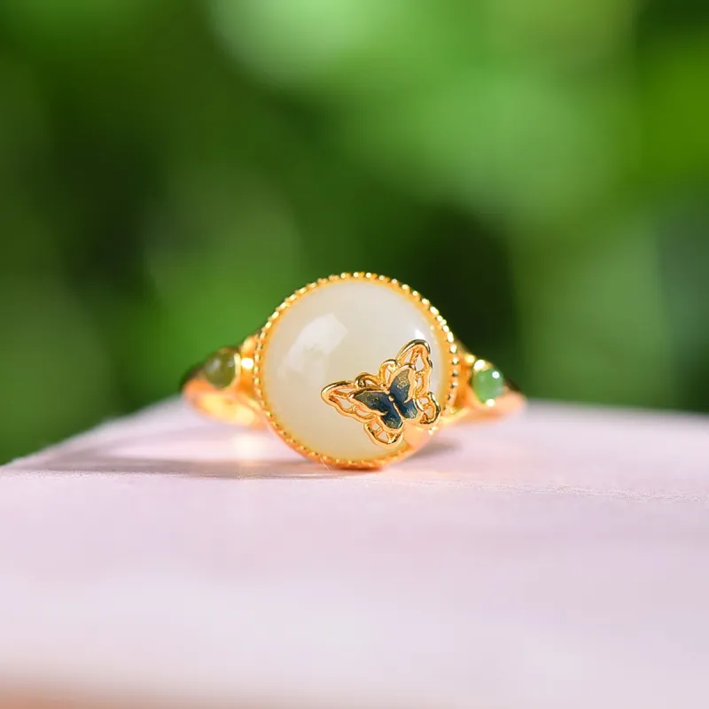 Jade Ink Love Hetian Jade Rings White Jade Women's-1