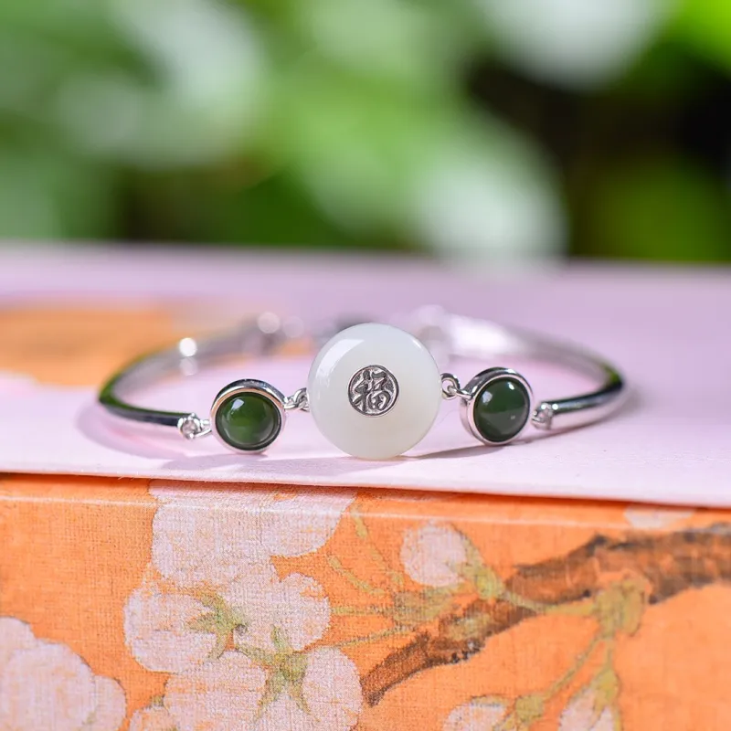 Jade Ink Love Hetian Jade Bracelets White Jade Women's-2