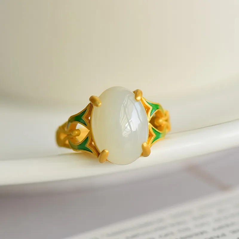 Jade Ink Love Hetian Jade Rings White Jade Women's-1