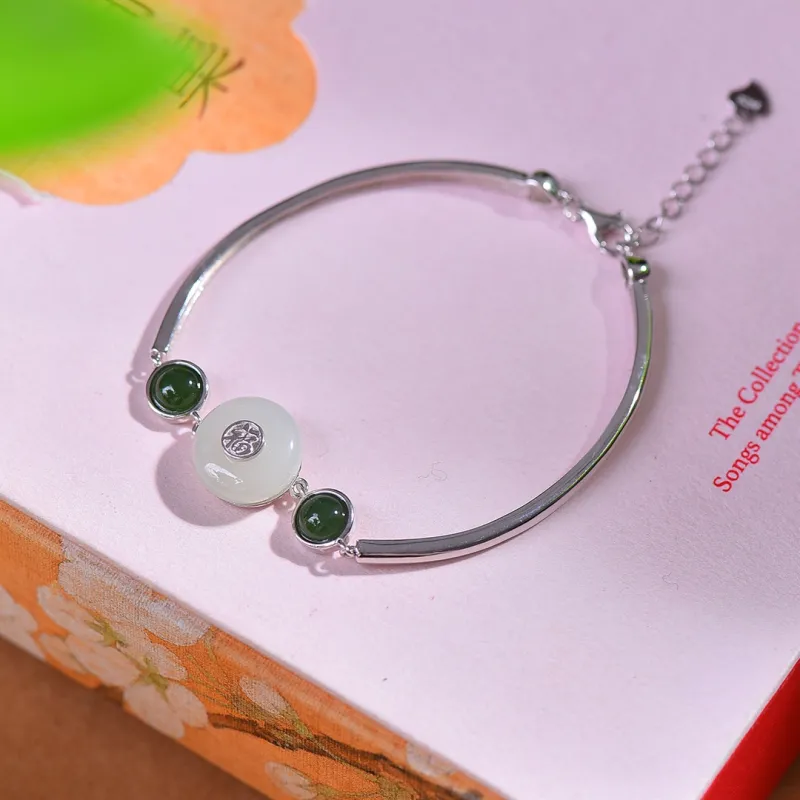 Jade Ink Love Hetian Jade Bracelets White Jade Women's-4