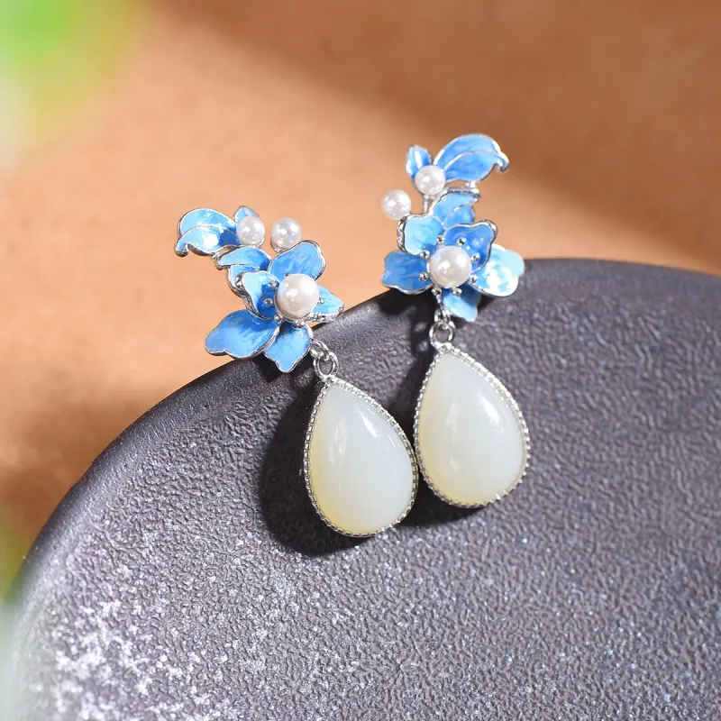 Jade Ink Love Hetian Jade Earrings White Jade Women's-6