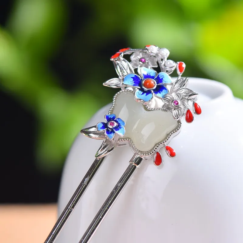 Jade Ink Love Hetian Jade Hairpin White Jade Women's-3