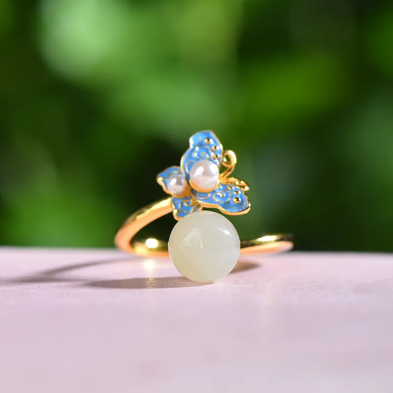 Jade Ink Love Hetian Jade Rings White Jade/Pale Greenish White Jade Women's-1