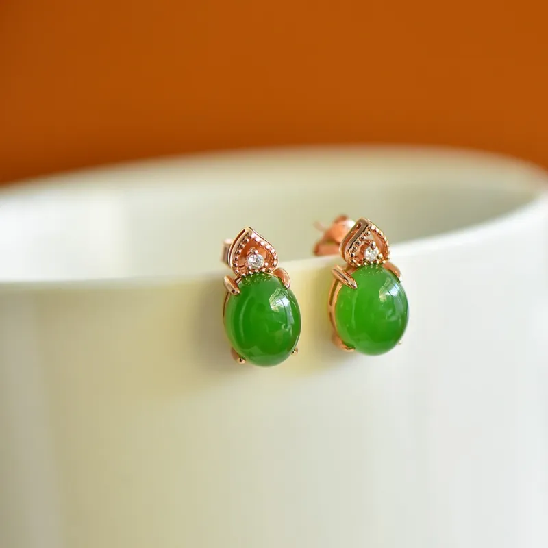 Jade Ink Love Hetian Jade Earrings Jasper Women's-5