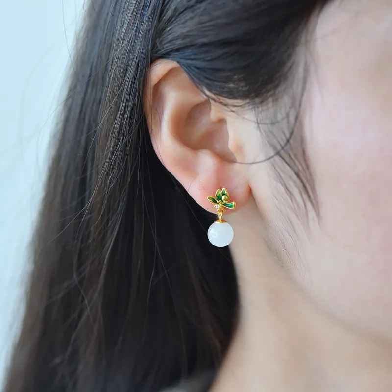 Jade Ink Love Hetian Jade Earrings White Jade Women's-6