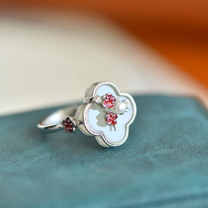 Jade Ink Love Hetian Jade Rings White Jade/Pale Greenish White Jade Women's-6