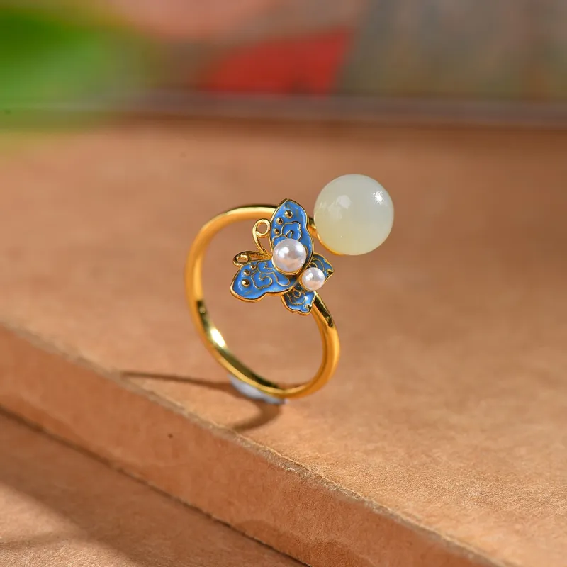 Jade Ink Love Hetian Jade Rings White Jade/Pale Greenish White Jade Women's-2