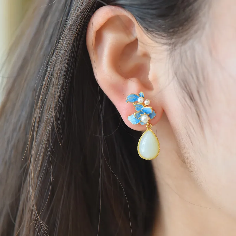 Jade Ink Love Hetian Jade Earrings White Jade Women's-3