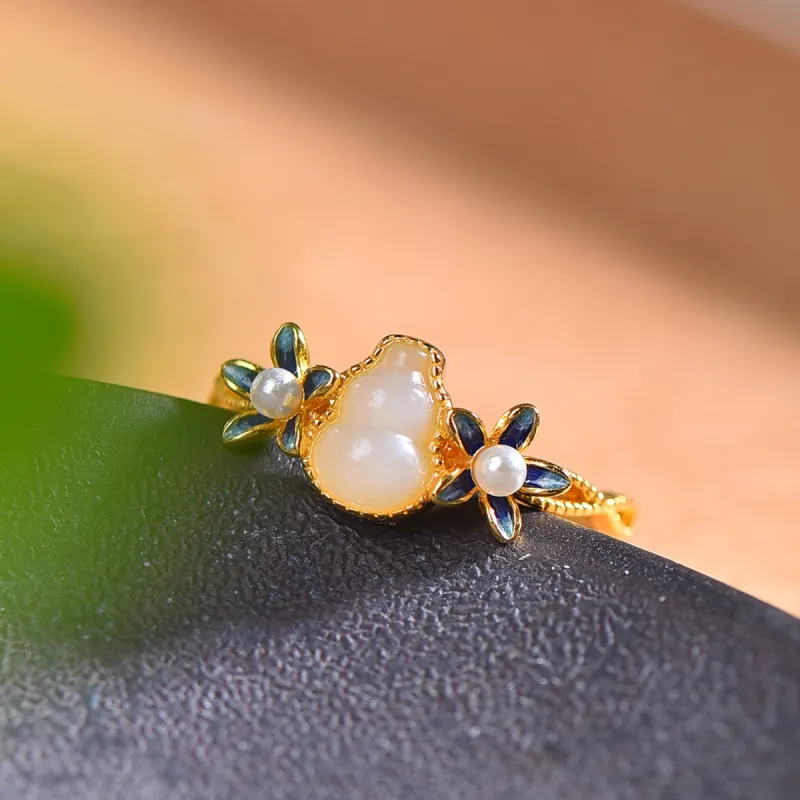 Jade Ink Love Hetian Jade Rings White Jade Women's-2
