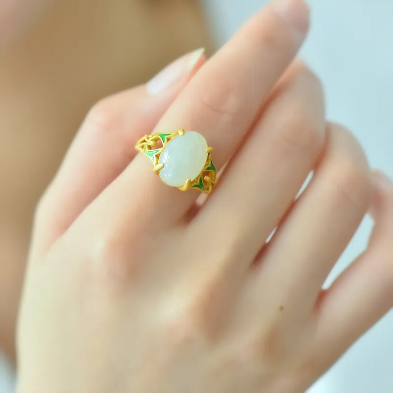 Jade Ink Love Hetian Jade Rings White Jade Women's-6
