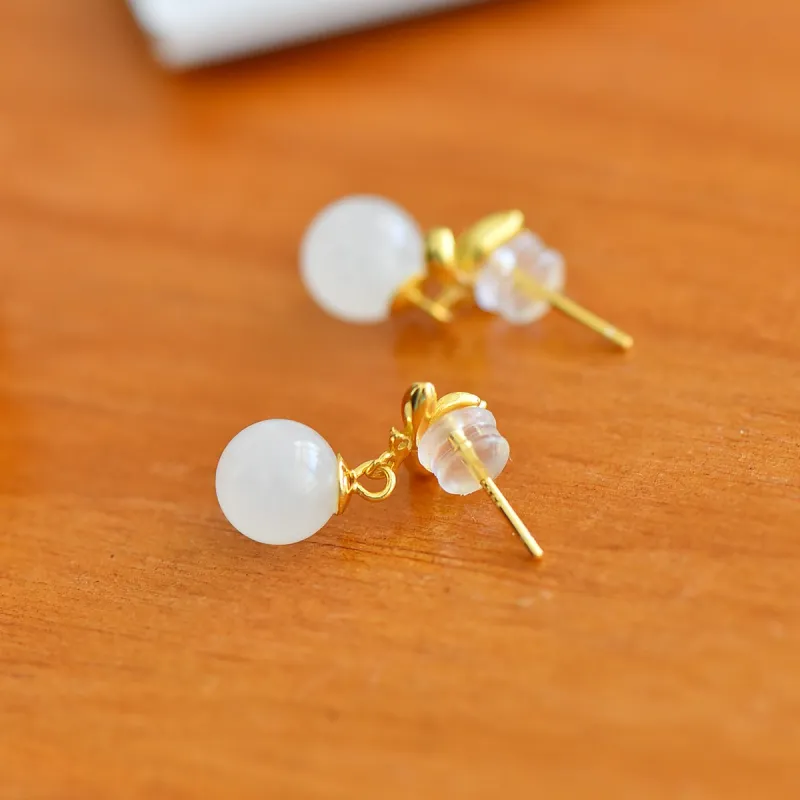 Jade Ink Love Hetian Jade Earrings White Jade Women's-5