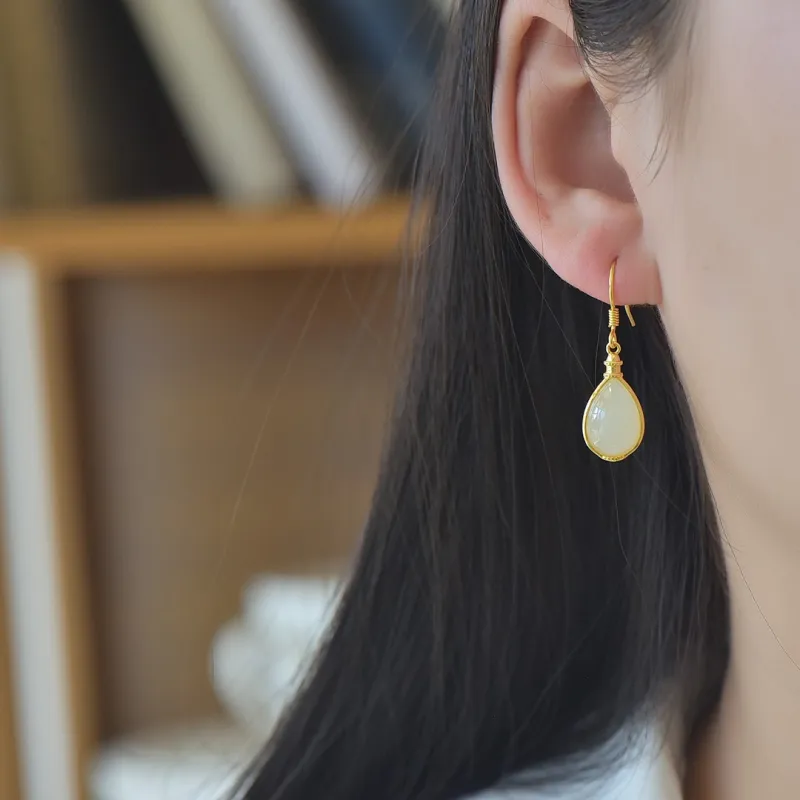 Jade Ink Love Hetian Jade Earrings White Jade Women's-6