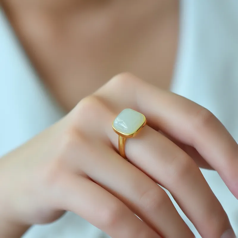 Jade Ink Love Hetian Jade Rings White Jade/Pale Greenish White Jade Women's-6