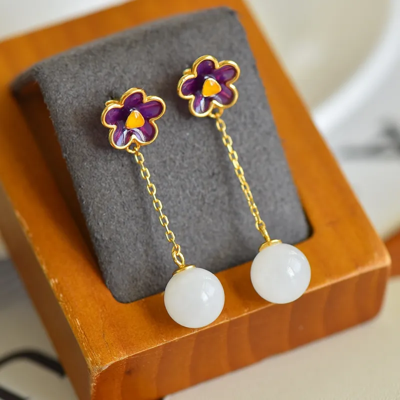 Jade Ink Love Hetian Jade Earrings White Jade Unisex-2