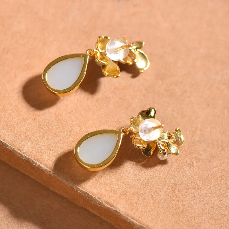 Jade Ink Love Hetian Jade Earrings White Jade Women's-2