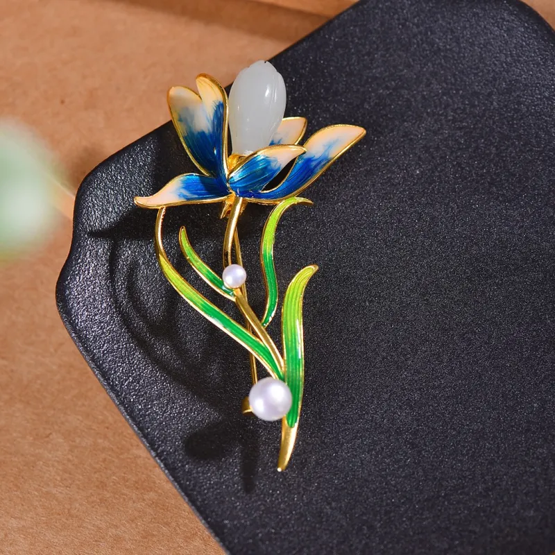 Jade Ink Love Hetian Jade Brooch White Jade Unisex-4