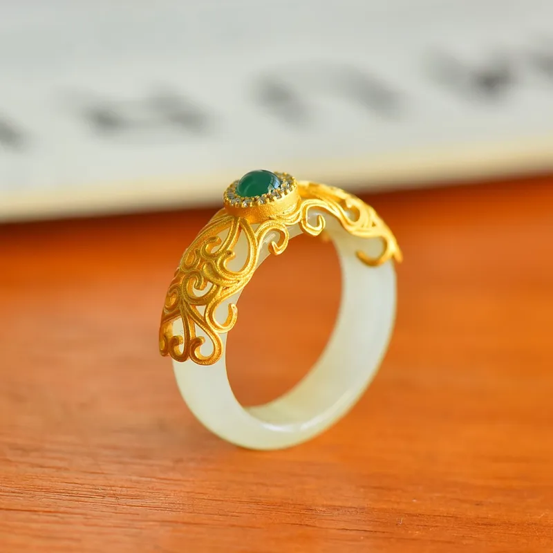 Jade Ink Love Hetian Jade Rings White Jade/Pale Greenish White Jade Unisex-3