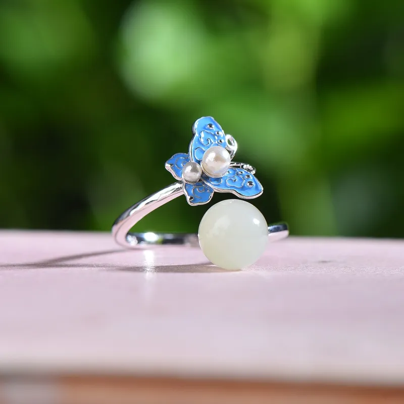 Jade Ink Love Hetian Jade Rings White Jade/Pale Greenish White Jade Women's-5