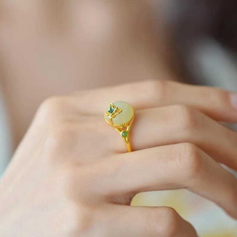 Jade Ink Love Hetian Jade Rings White Jade Women's-6