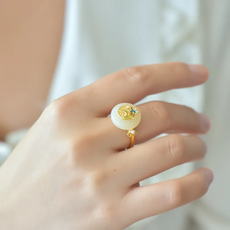 Jade Ink Love Hetian Jade Rings White Jade Unisex-2