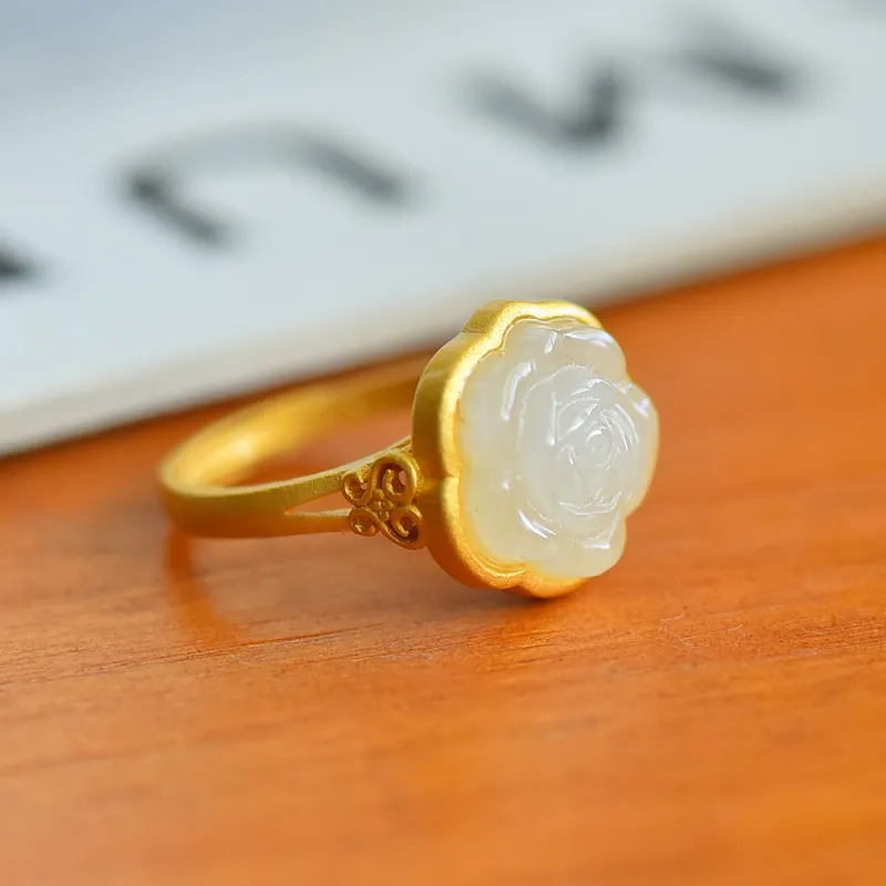 Jade Ink Love Hetian Jade Rings White Jade Women's-2