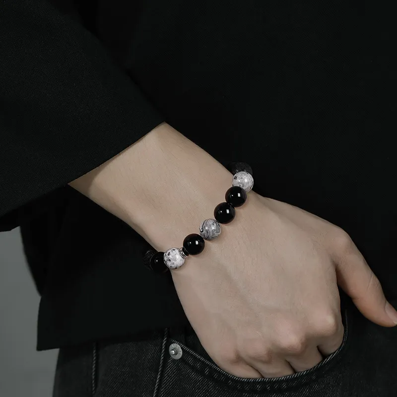 KINGFOCUS Obsidian Jade Bracelets Men's-2