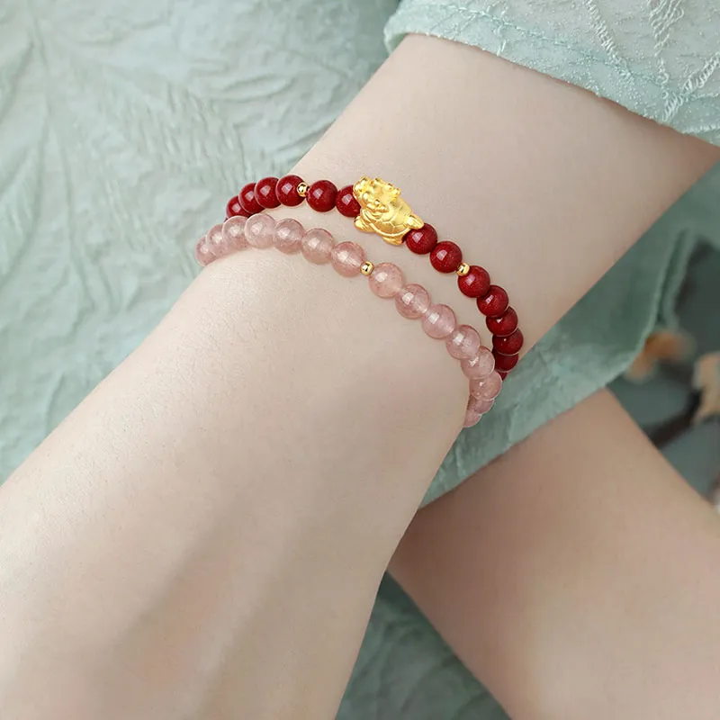 KINGFOCUS Reconstructed Cinnabar Bracelets Women's-3