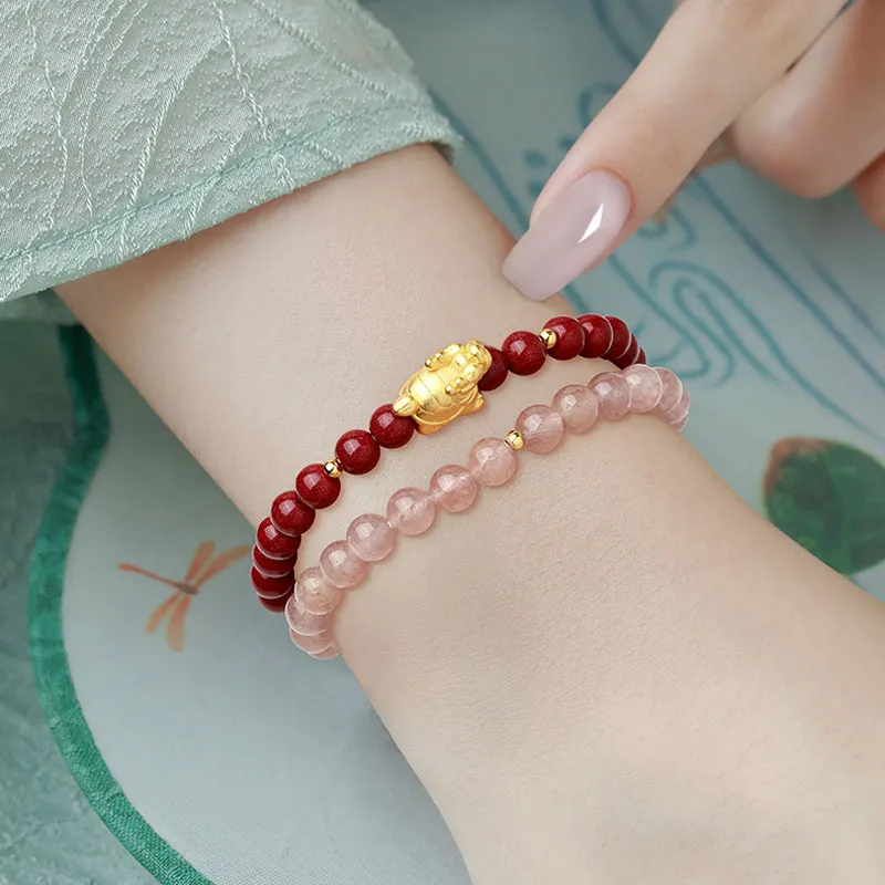 KINGFOCUS Reconstructed Cinnabar Bracelets Women's-2