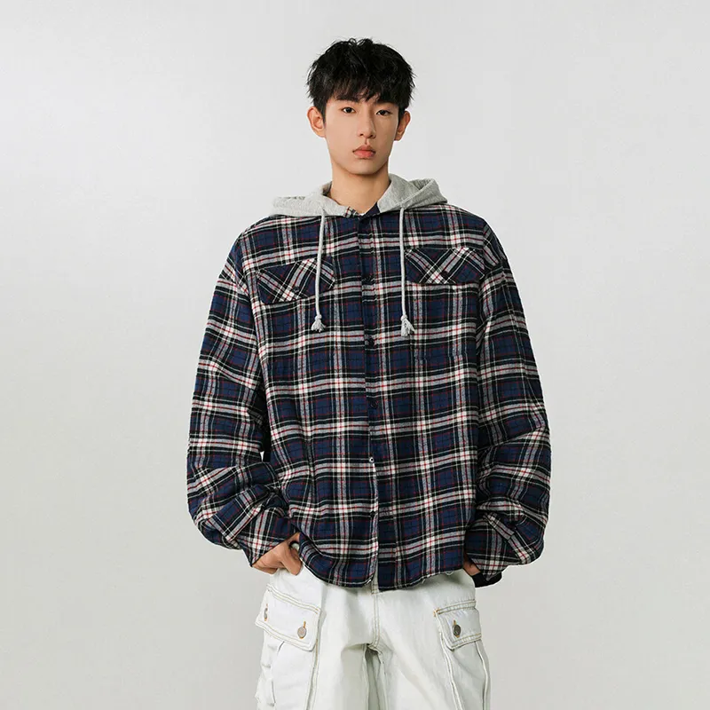 ROOMBOSE Shirt Unisex Blue And Gray Plaid-3