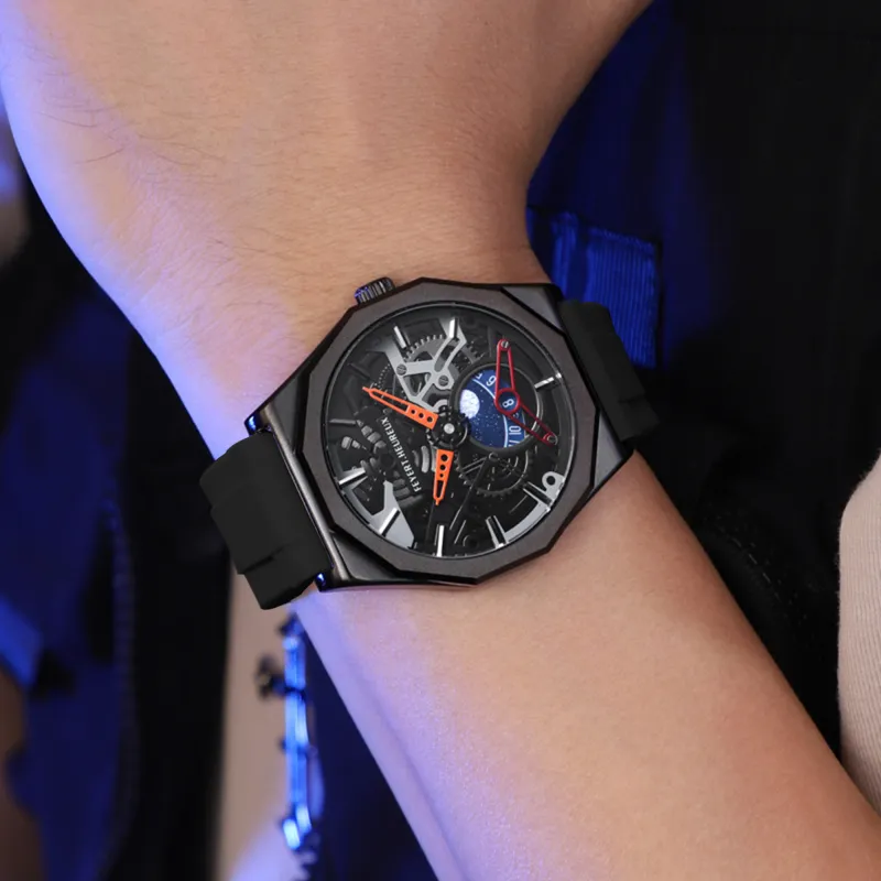 FEYERT Mechanical Movement Silicone Strap Watch Unisex Black Dial-13