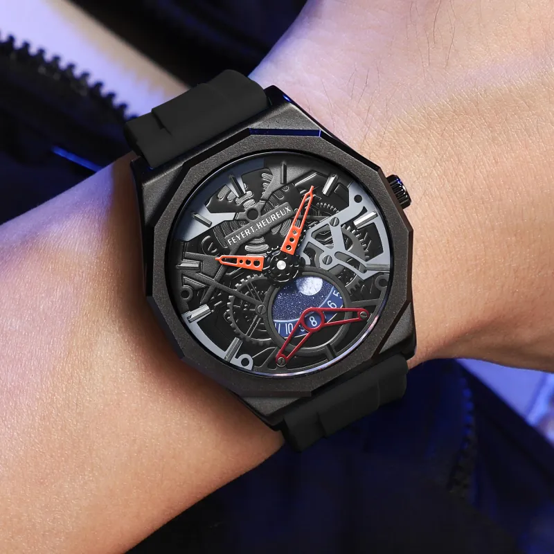 FEYERT Mechanical Movement Silicone Strap Watch Unisex Black Dial-15