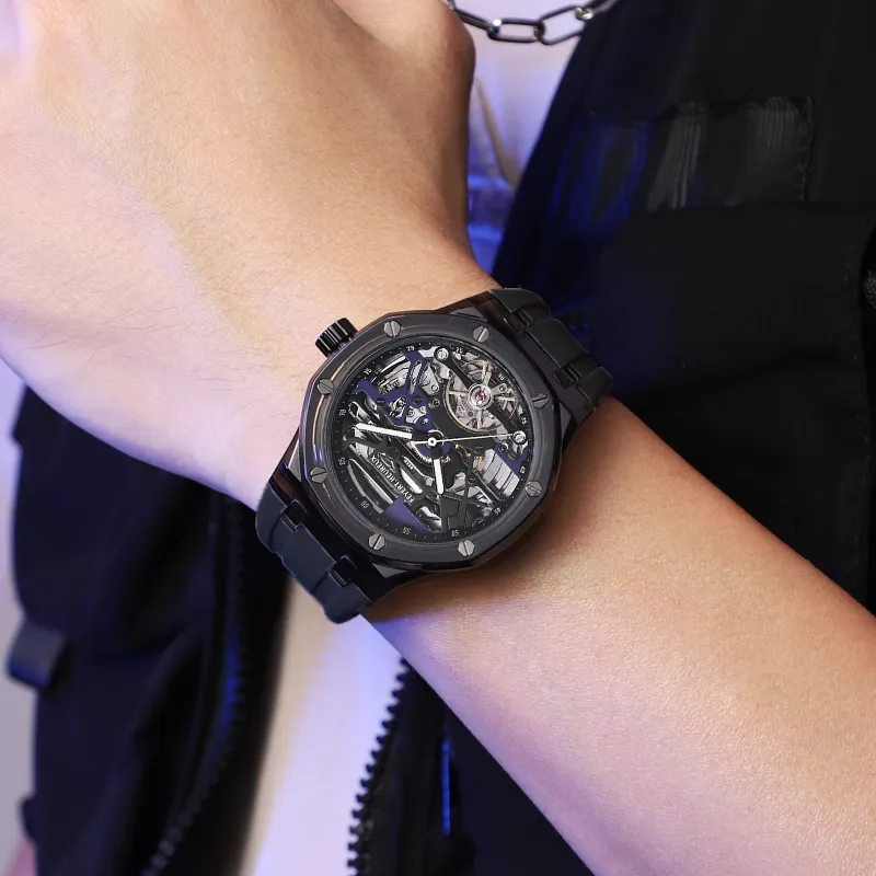 FEYERT Mechanical Movement Silicone Strap Watch Unisex Black Dial-2