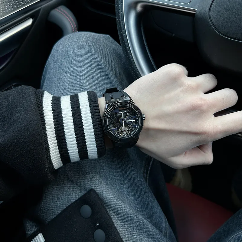 FEYERT Mechanical Movement Silicone Strap Watch Unisex Black Dial-3