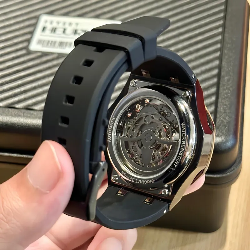 FEYERT Mechanical Movement Silicone Strap Watch Unisex Black Dial-5
