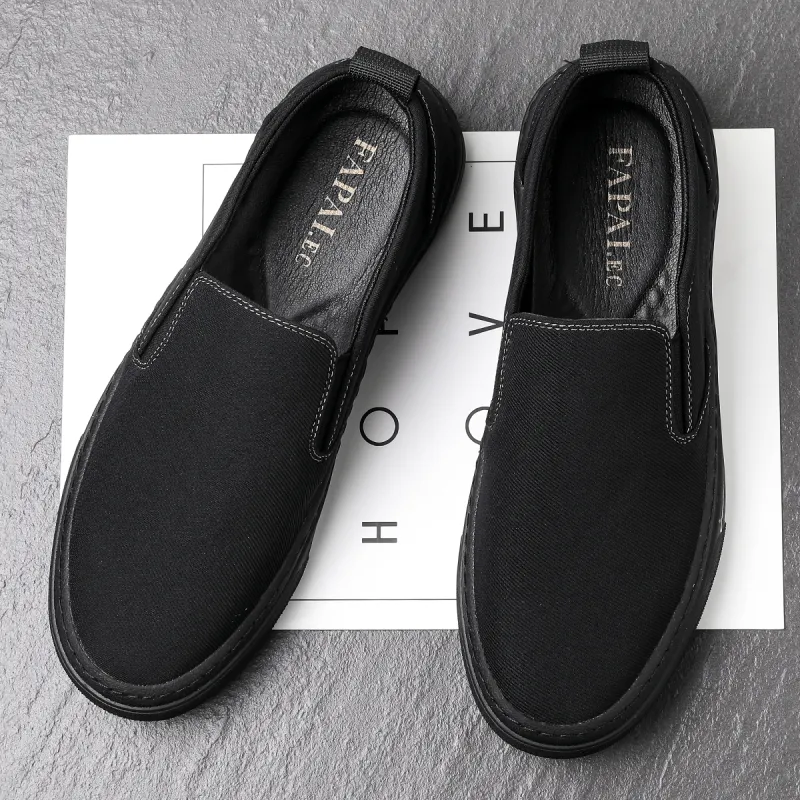 FAPAI Slip Resistant Low Top Canvas Shoes Men's Black-5