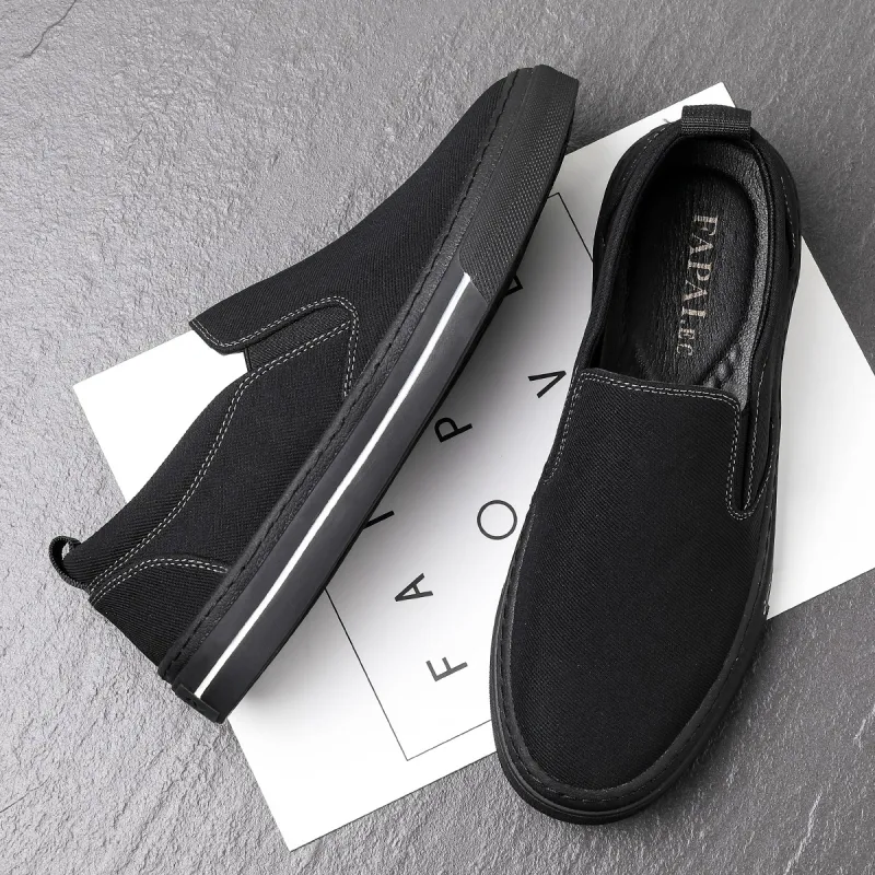 FAPAI Slip Resistant Low Top Canvas Shoes Men's Black-4