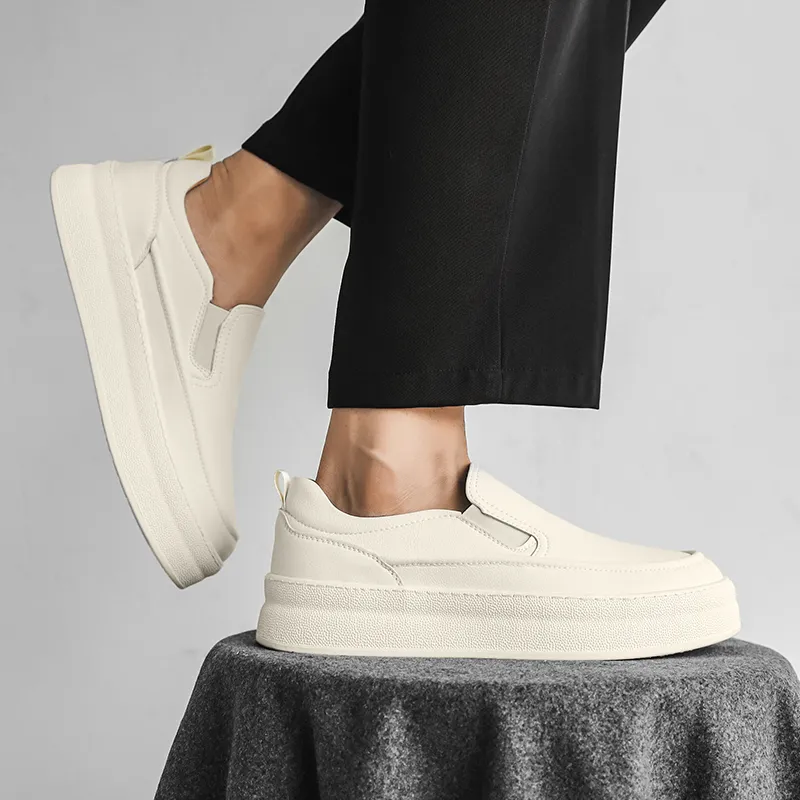 Anti Slip Wear Resistant Low Top Fashion Versatile Skateboard Shoes Men's Ecru And White Shades-7