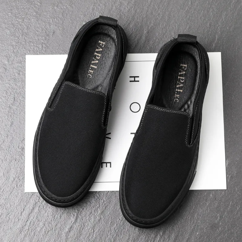 FAPAI Slip Resistant Low Top Canvas Shoes Men's Black-1