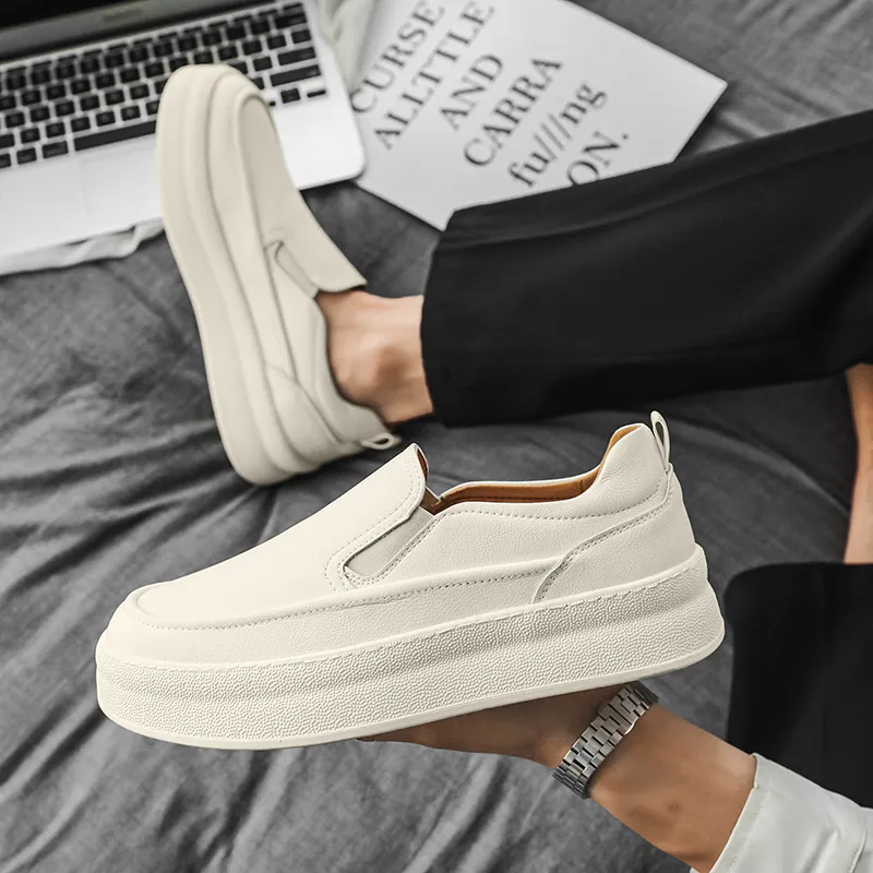 Anti Slip Wear Resistant Low Top Fashion Versatile Skateboard Shoes Men's Ecru And White Shades-6