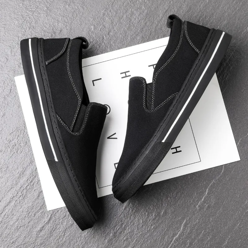 FAPAI Slip Resistant Low Top Canvas Shoes Men's Black-3