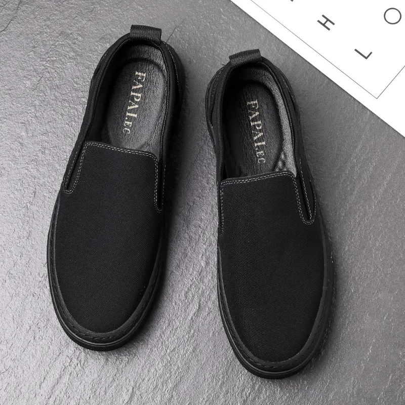 FAPAI Slip Resistant Low Top Canvas Shoes Men's Black-6