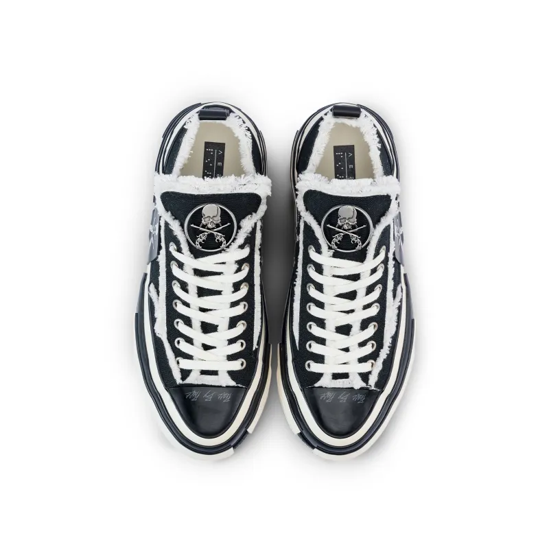 X MMJ·ROARGUNS x VESSEL Wear Resistant Lightweight Height Increasing Low Top Canvas Shoes Unisex Black White-2