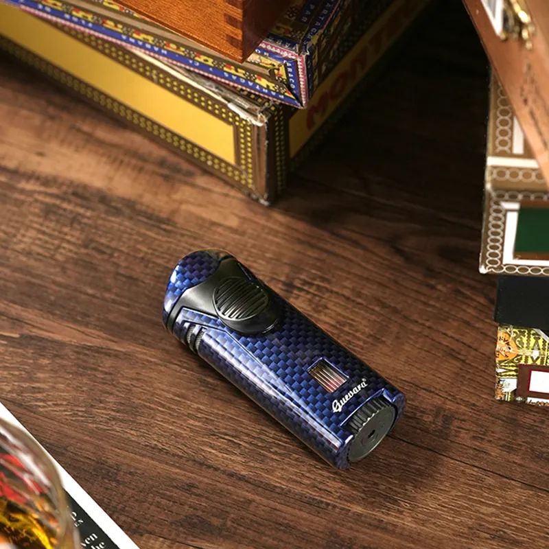 GUEVARA Cigar Tool Set, Blue Flame Lighter With Sharp Double Blade Cigar Scissors-17