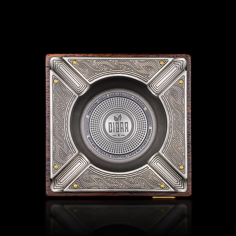 GUEVARA Alloy Slip Resistant Solid Wood Base, Cigar Ashtray, Durable Business And Home Use Silver/Copper-7