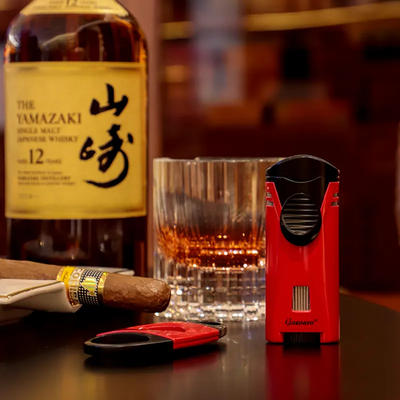 GUEVARA Cigar Tool Set, Blue Flame Lighter With Sharp Double Blade Cigar Scissors-10