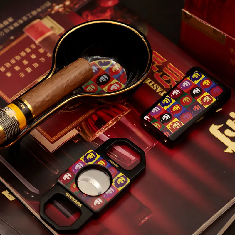 GUEVARA Cigar Tool Set, Windproof Direct Blue Flame Lighter, Sharp Silky Cigar Cutter, Gift Box Set-14